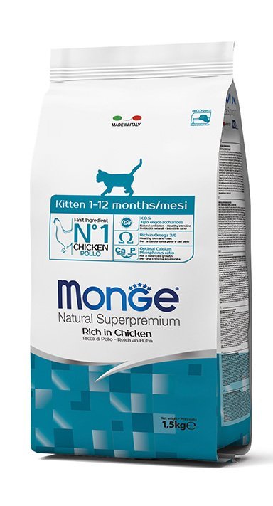 מונג׳ Monge מזון יבש לחתול קיטן בטעם עוף 1.5 ק״ג – Kitten Rich in Chicken