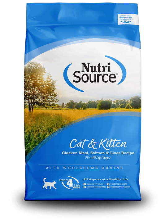 נוטרי סורס Nutri Source מזון יבש לחתול בוגר וגור עוף סלמון וכבד 5.4 ק"ג Nutri source - נוטרי סורס