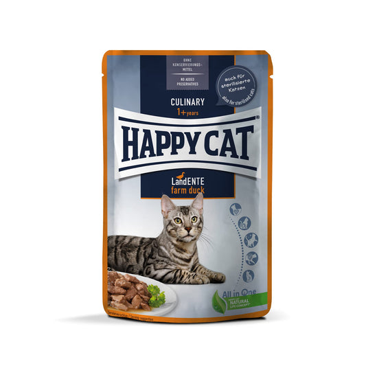 פאוצ' קולינרי ברווז לחתולים בוגרים 85 גרם | Happy Cat