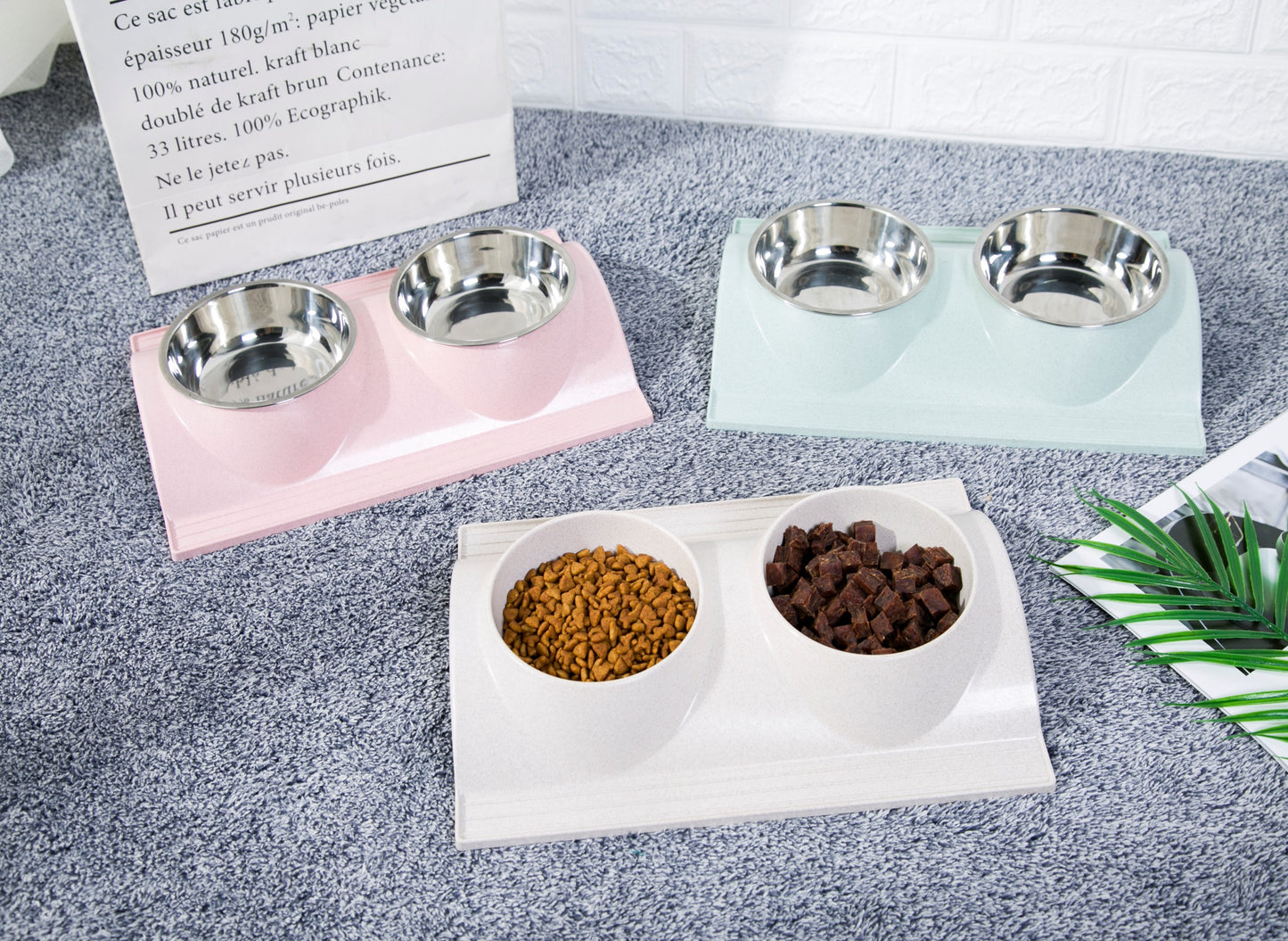 קערה כפולה עם צלחות נירוסטה בצבעים – נוחות, היגיינה ואיכות