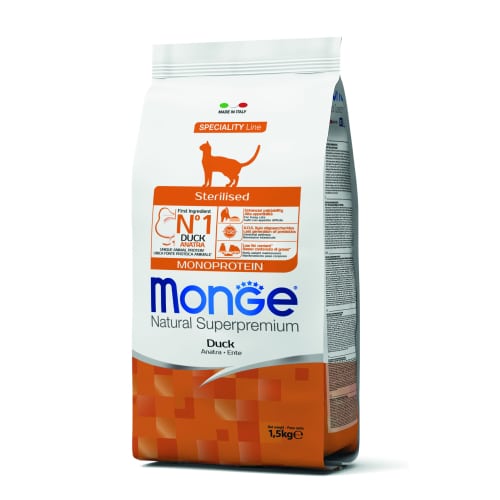 monge- מונג' סטרילייזד ברווז לחתולים מסורסים ורגישים 1.5 ק"ג