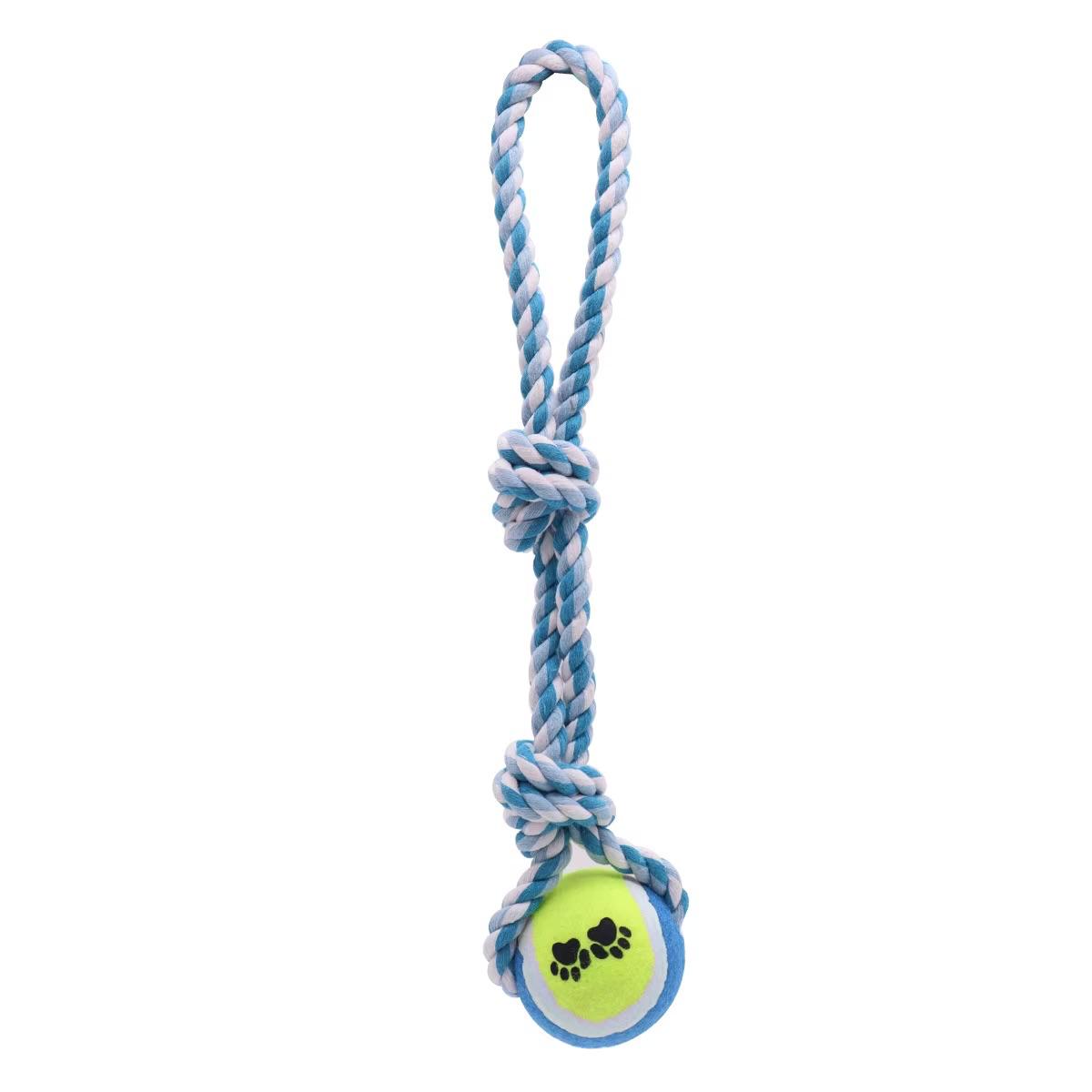 חבל משיכה עם כדור טניס בצבעים PETJOY – צעצוע פעיל ומהנה לכלבים