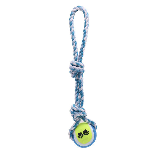 חבל משיכה עם כדור טניס בצבעים PETJOY – צעצוע פעיל ומהנה לכלבים