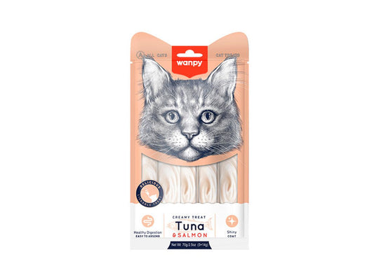 חטיף קרמי לליקוק - טונה וסלמון 70 גרם | creamy treat tuna & salmon, WANPY וונפי