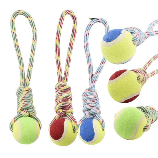חבל משיכה עם כדור טניס בצבעים PETJOY – צעצוע אינטראקטיבי לכלבים